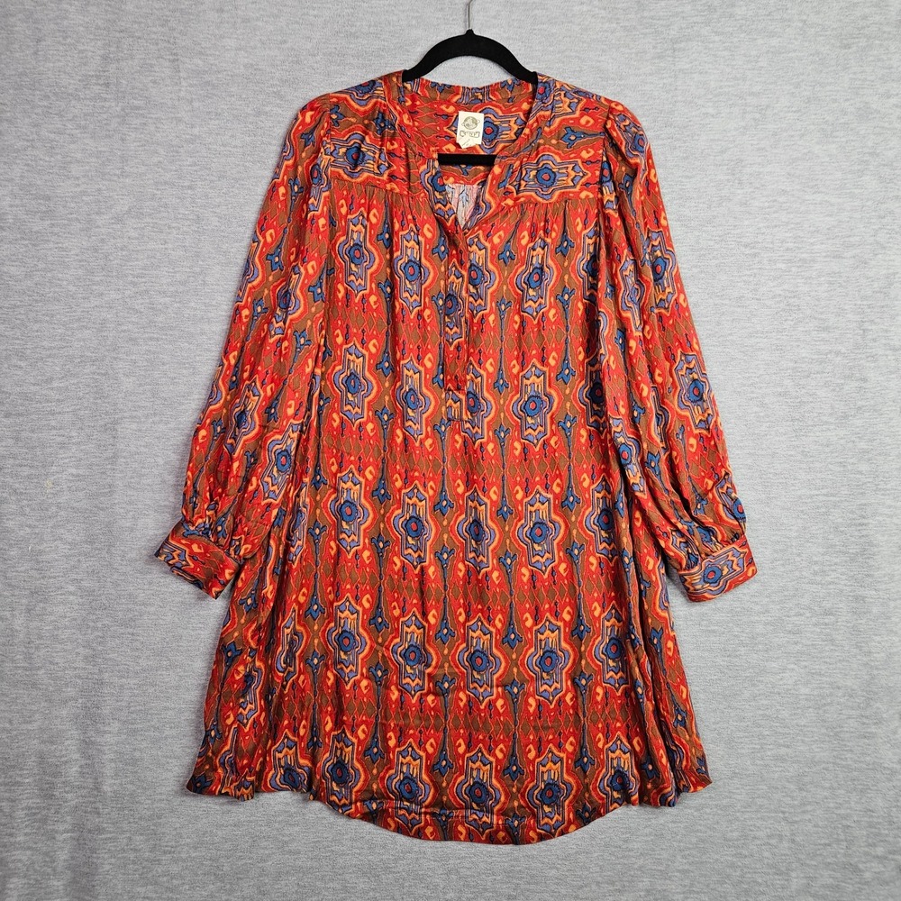 Anthropologie Tiny Red Blue Ikat Geometric Mini Dress Pockets Women's Sz Small